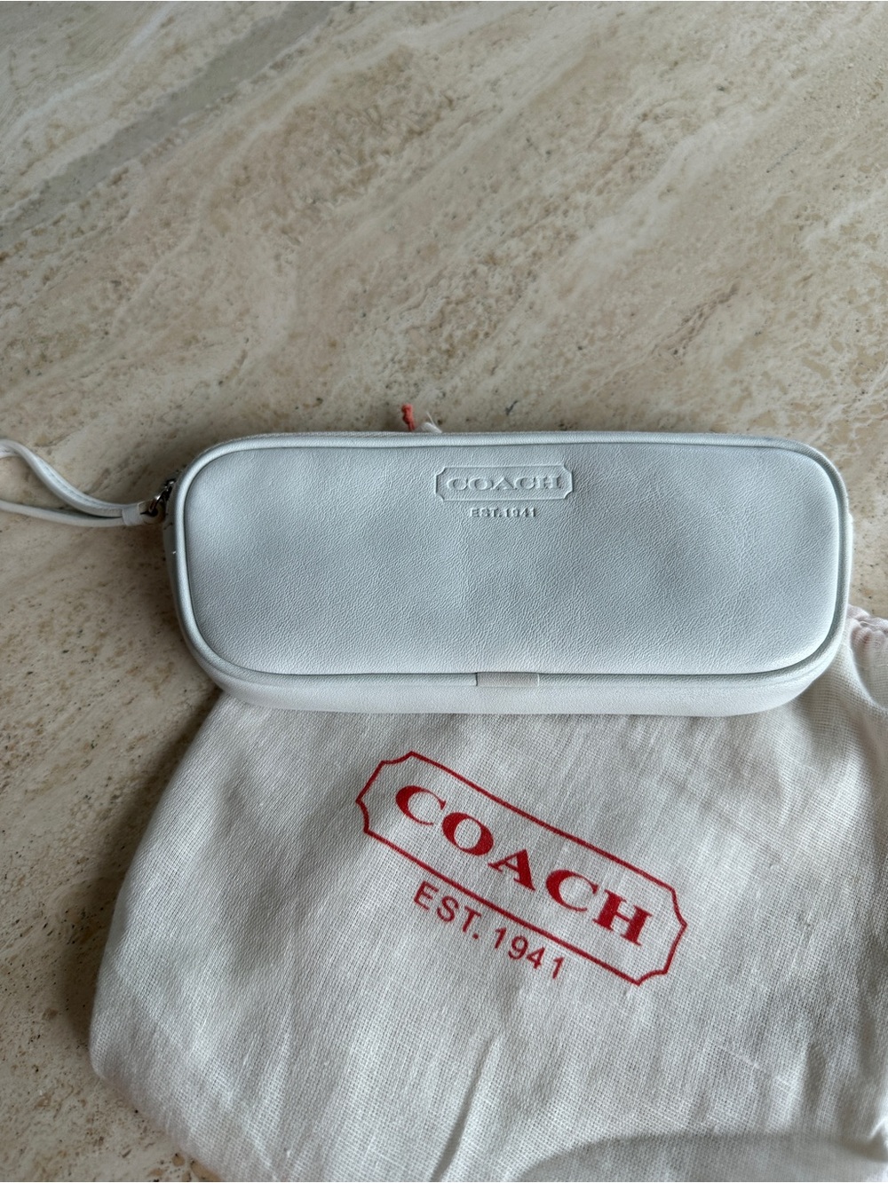 COACH White Pebbled Leather Eyeglasses pouch